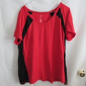 Livi Active Workout Shirt Womens 22/24 Red Black Excellent V-Neck Athletic Top